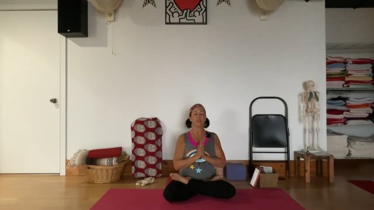 1-27-23 Iyengar Yoga: Focus on shoulder opening /seated twist, anchoring the pelvis and lifting the sternum/chin upward.