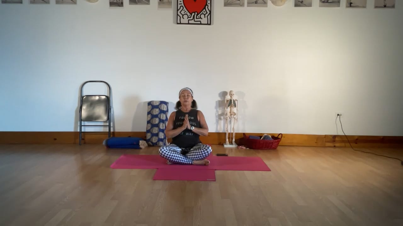 9-5-22 Iyengar Yoga: Connecting the body-mind breath in standing, backbends, and inversions with a long restorative.