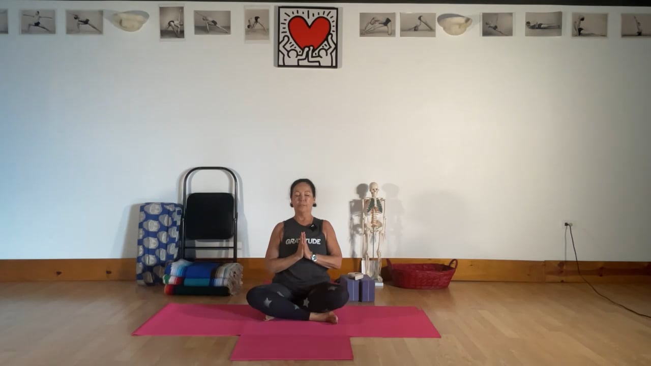 9-21-22 Iyengar Yoga: Focus on feet, front of legs, pinning in hips, expanding consciousness.
