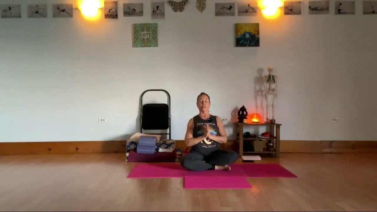 4-17-24 Iyengar Yoga: Positive karma in action, word, and deep and adjusting the legs into the hips for a firm foundation.