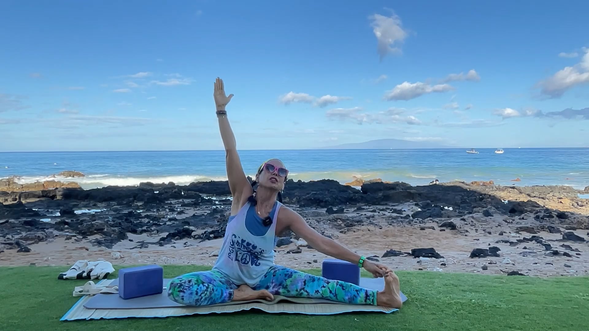 4-10-25 Gentle Beach Yoga: Deep stretching legs and hips and twisting.