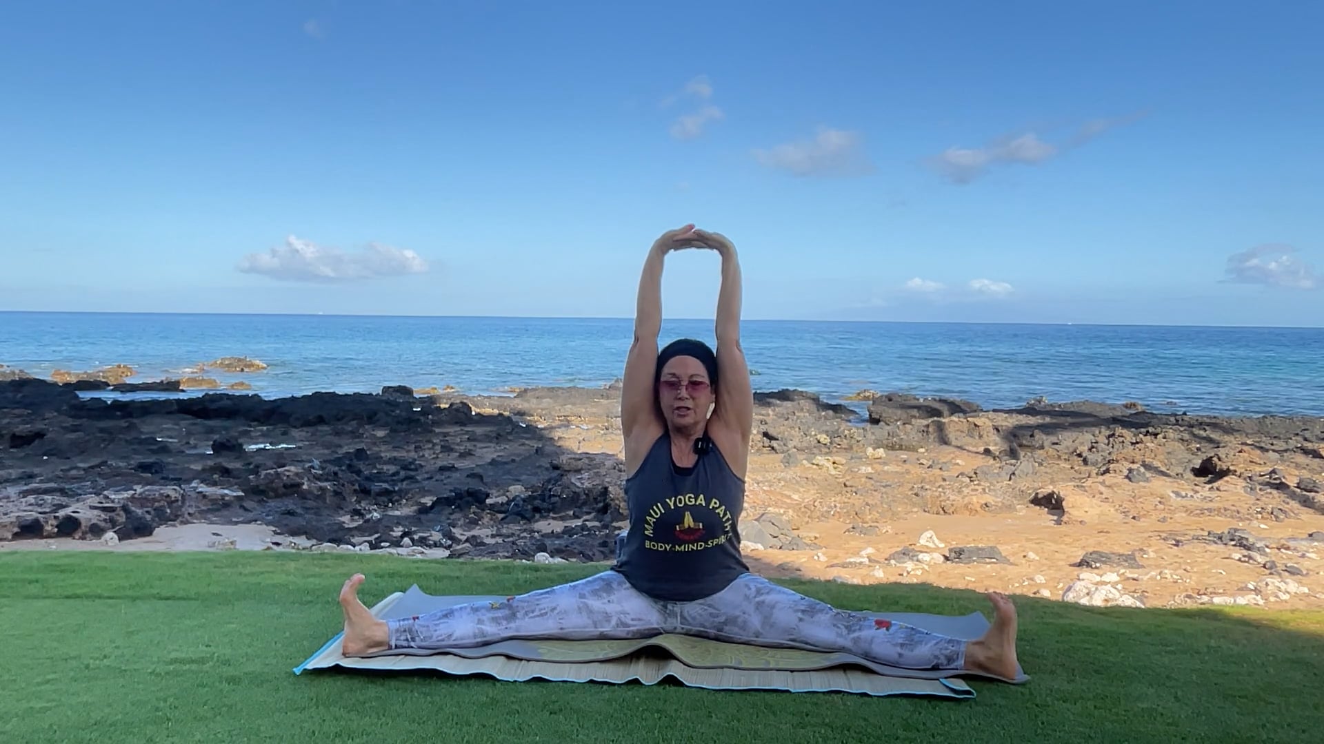 5-29-24 Gentle Beach Yoga: Sitting in Upavista Konasana and movement/isolations.