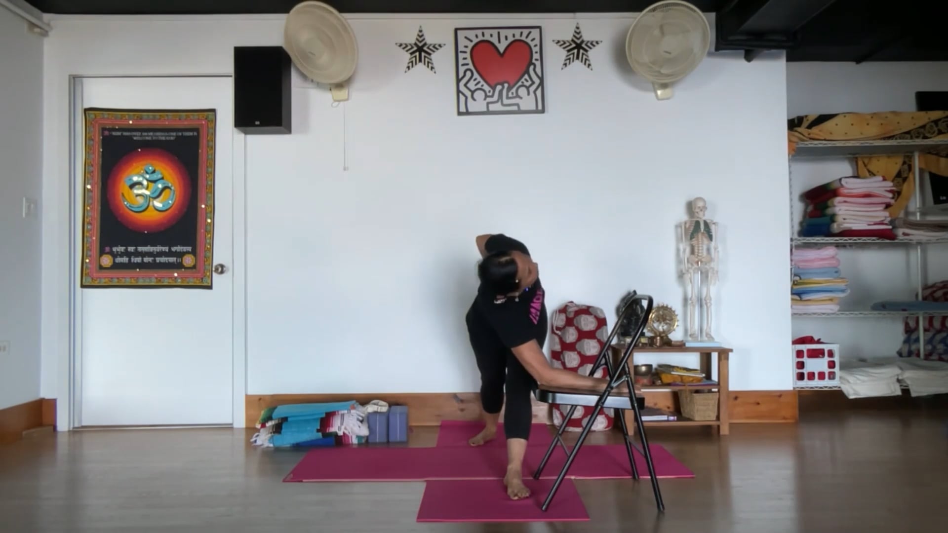 2-5-25 Iyengar Yoga: Side body, lateral extensions sitting and standing. Seated twist, standing twist with chair suppor