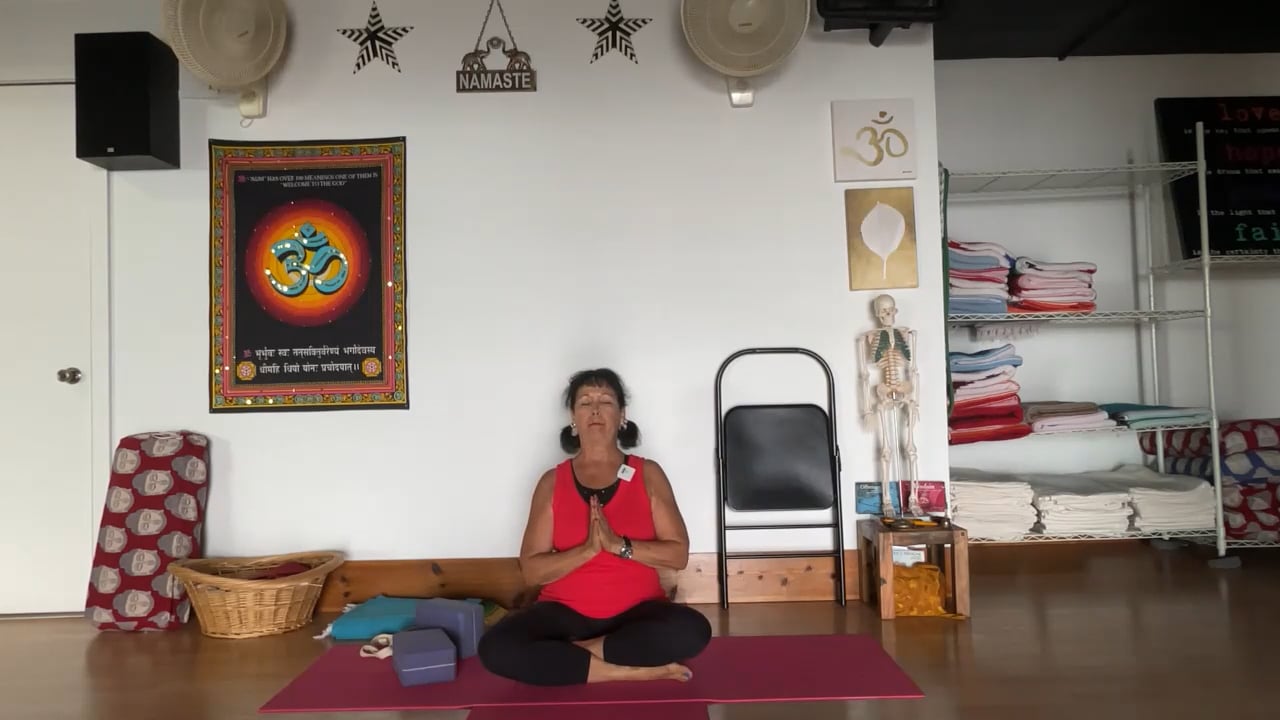 12-23-22 Iyengar Yoga: Focus on healing the knees, hips, and shoulders in sitting, standing, and supine.