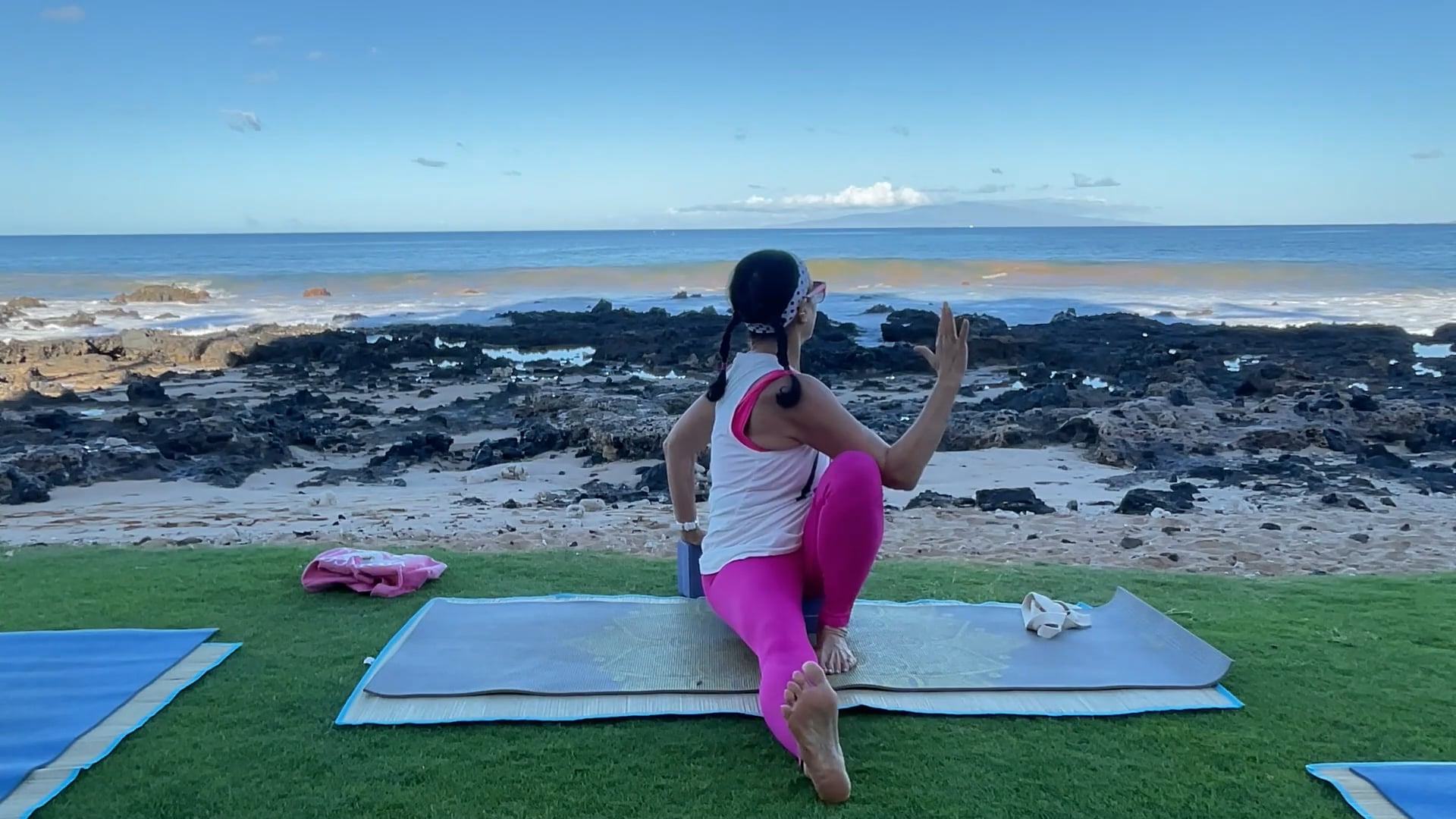 3-25-25 Gentle Beach Yoga: Twisting and standing in balance and tall.