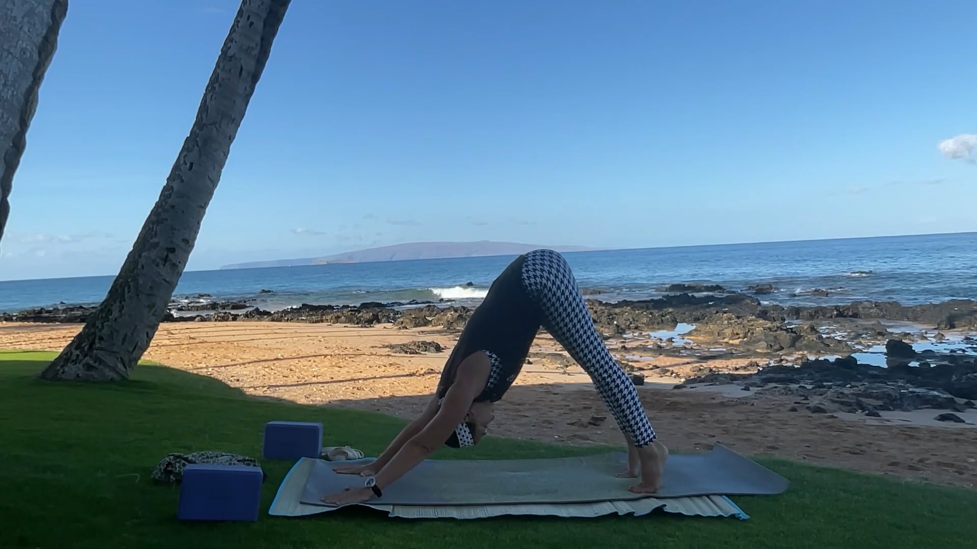 9-23-25 Gentle Beach Yoga: lengthening the side body to lift the chest.
