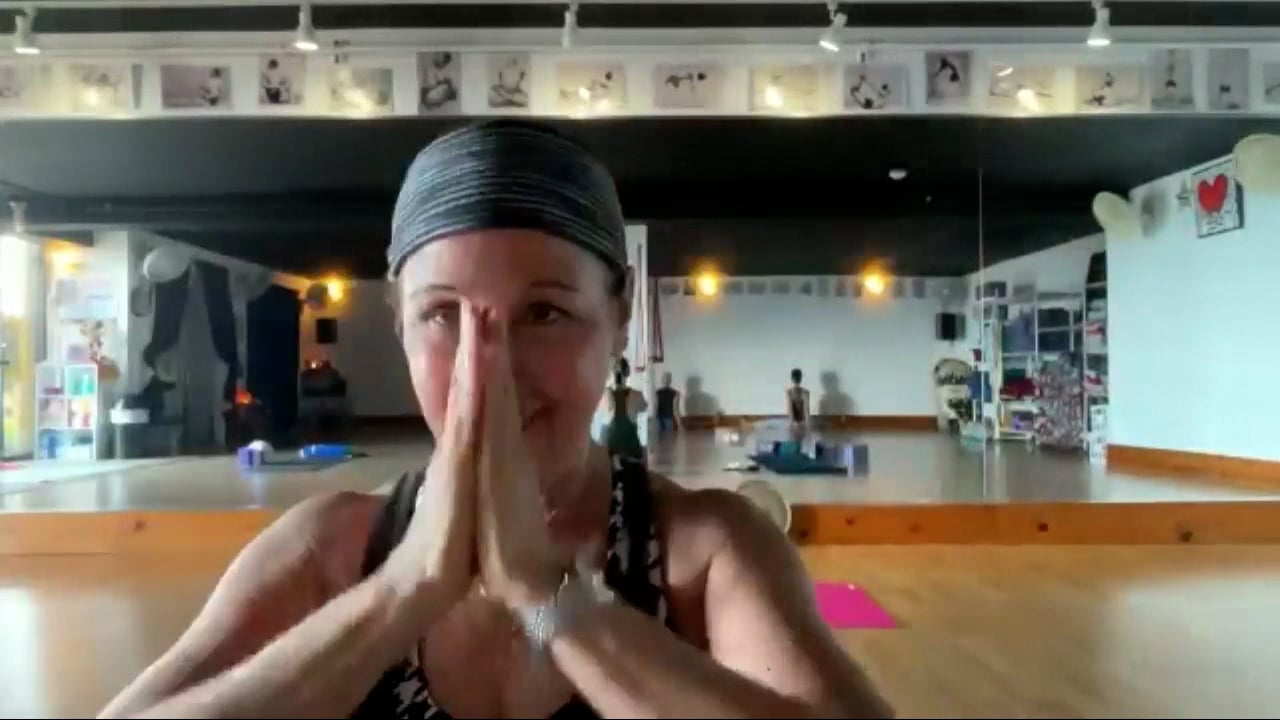 5-1-24 Iyengr Yoga: NEW direction, firm, long hold, get flexible/strong/focused, breathe/exhale.