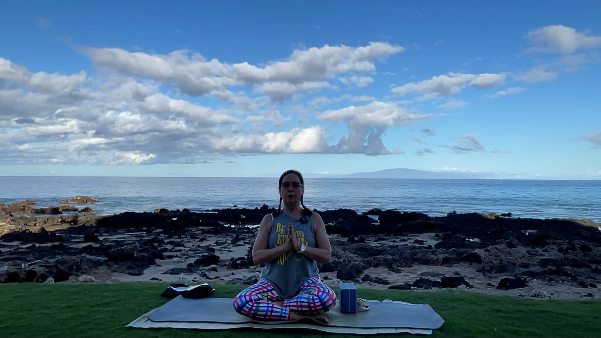 4-1-24 Beach Yoga: Focus on pulling up the quadriceps and navel to UPLIFT MIND and lift the chest to open the heart center.