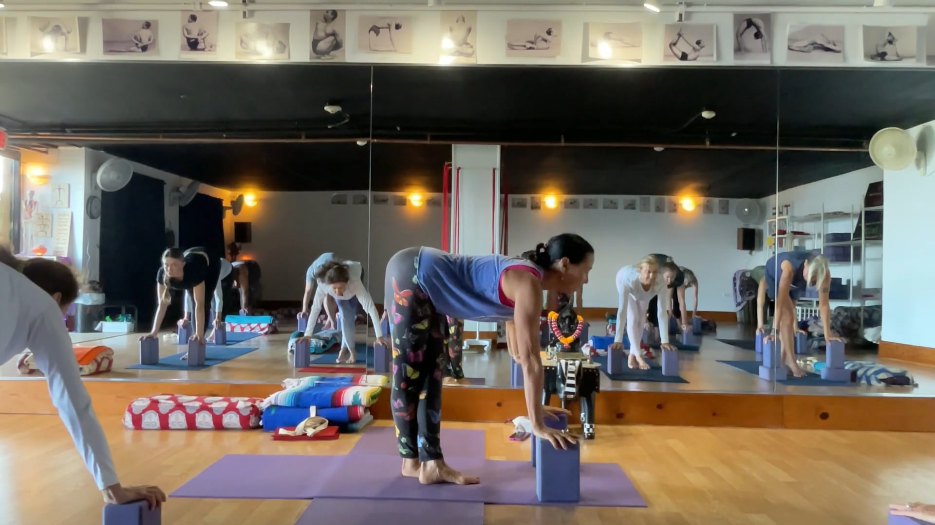 1-12-26 Iyengar Yoga all levels: Focus the eyes to lift the chest, concave back.