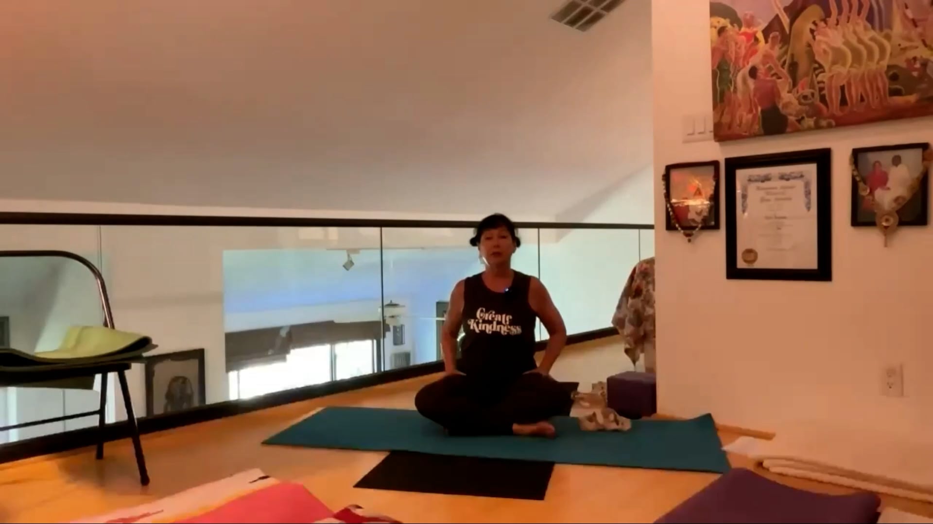7-7-23  Focus on the imprint of the harness for the shoulders and Virasana.