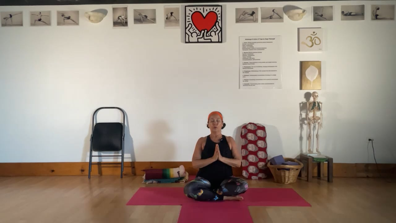 7-21-22 Iyengar Yoga: Hips, horizontal and vertical spine, twisting, standing, back bending, forward bending, and pranayama.