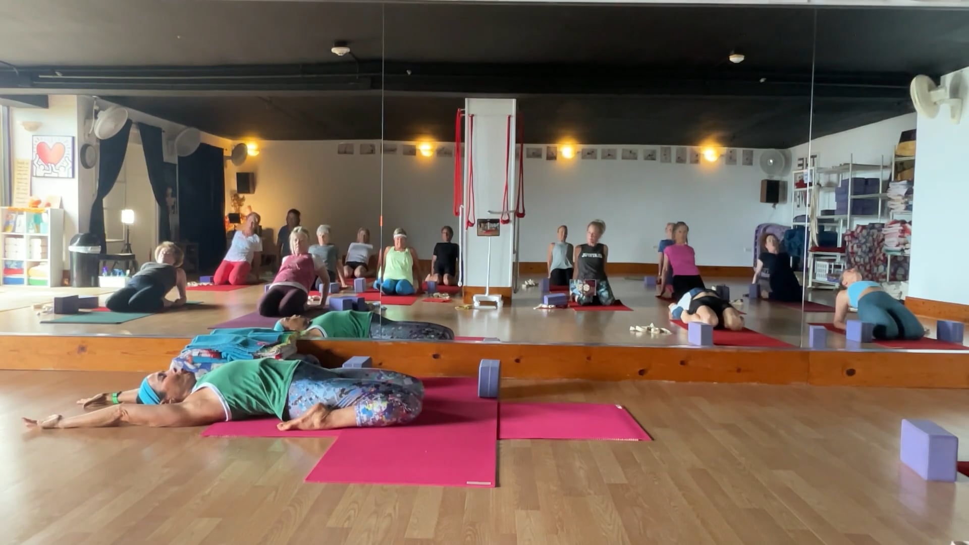 3-19-25 Iyengar Yoga: Focus on standing balance asanas.  Basic props: 2 blocks and belt.
