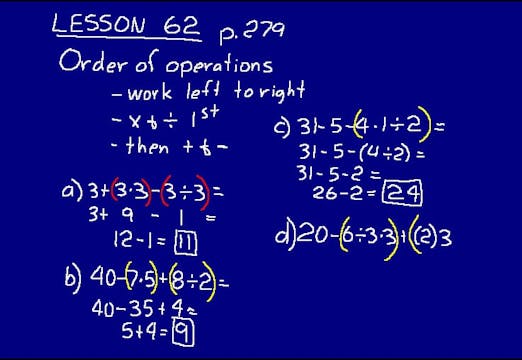 Lesson 62 DIVE Math 8/7 1st Edition