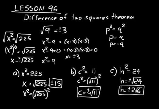 Lesson 96 DIVE Algebra 1, 3rd Edition