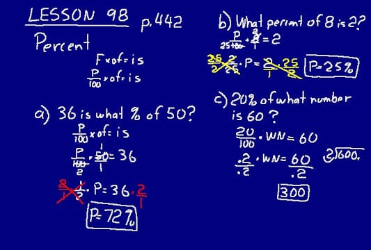 Lesson 98 DIVE Math 8/7 1st Edition