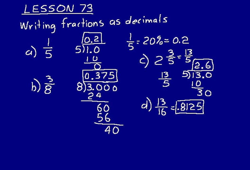 Lesson 73 DIVE 7/6, 3rd Edition DIVE Lectures for Saxon Math 7/6, 3rd