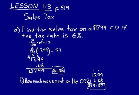 Lesson 113 DIVE Math 8/7 1st Edition