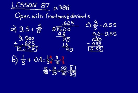 Lesson 87 DIVE Math 8/7 1st Edition