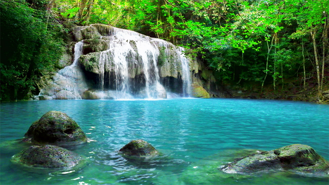 Beautiful Relaxing Waterfall Sounds with Blue Water (No Music)