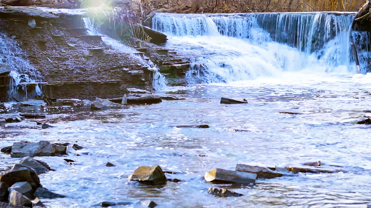 Calm Winter Waterfall Sounds and Soothing Voice Relaxing Music