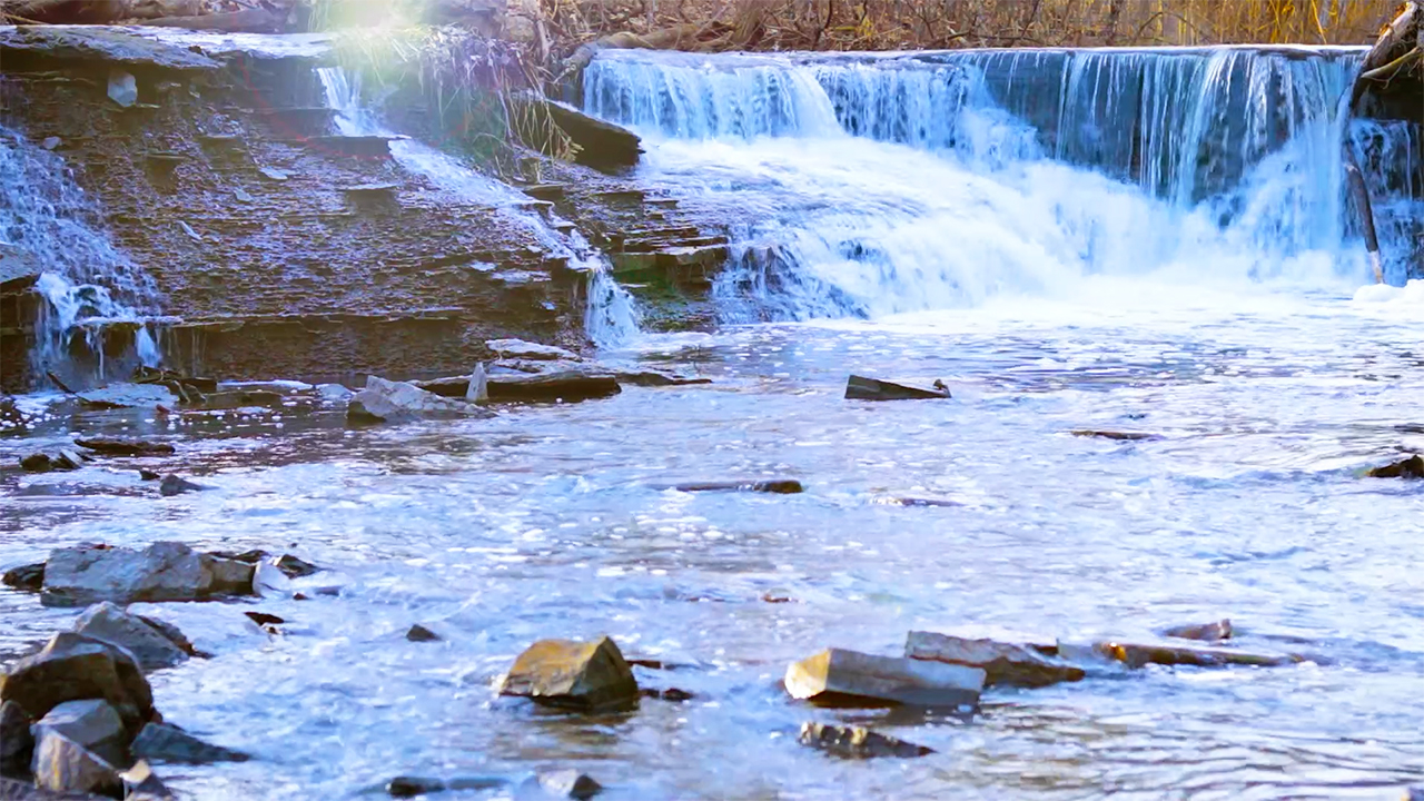 Peaceful Winter Waterfall Sounds (No Music)