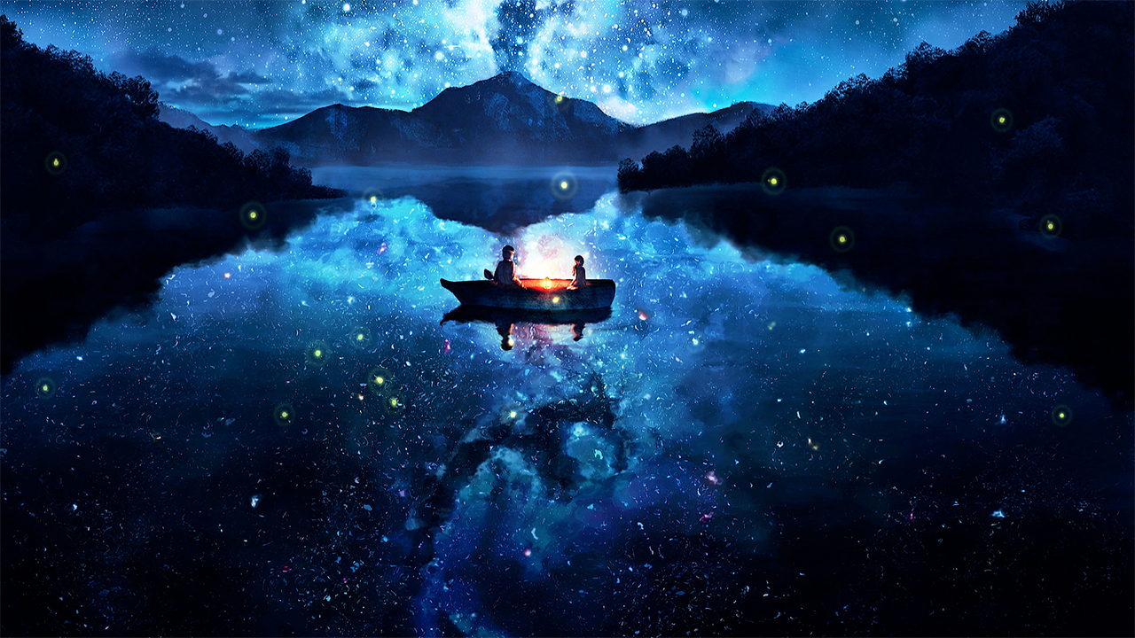 Night Nature Sounds & Crickets at the Calm Pond with a Starry Sky (No Music)