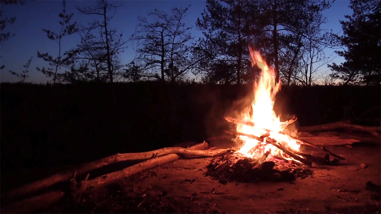 Soft Crackling Campfire & Piano Music - Nighttime Bonfire in Nature