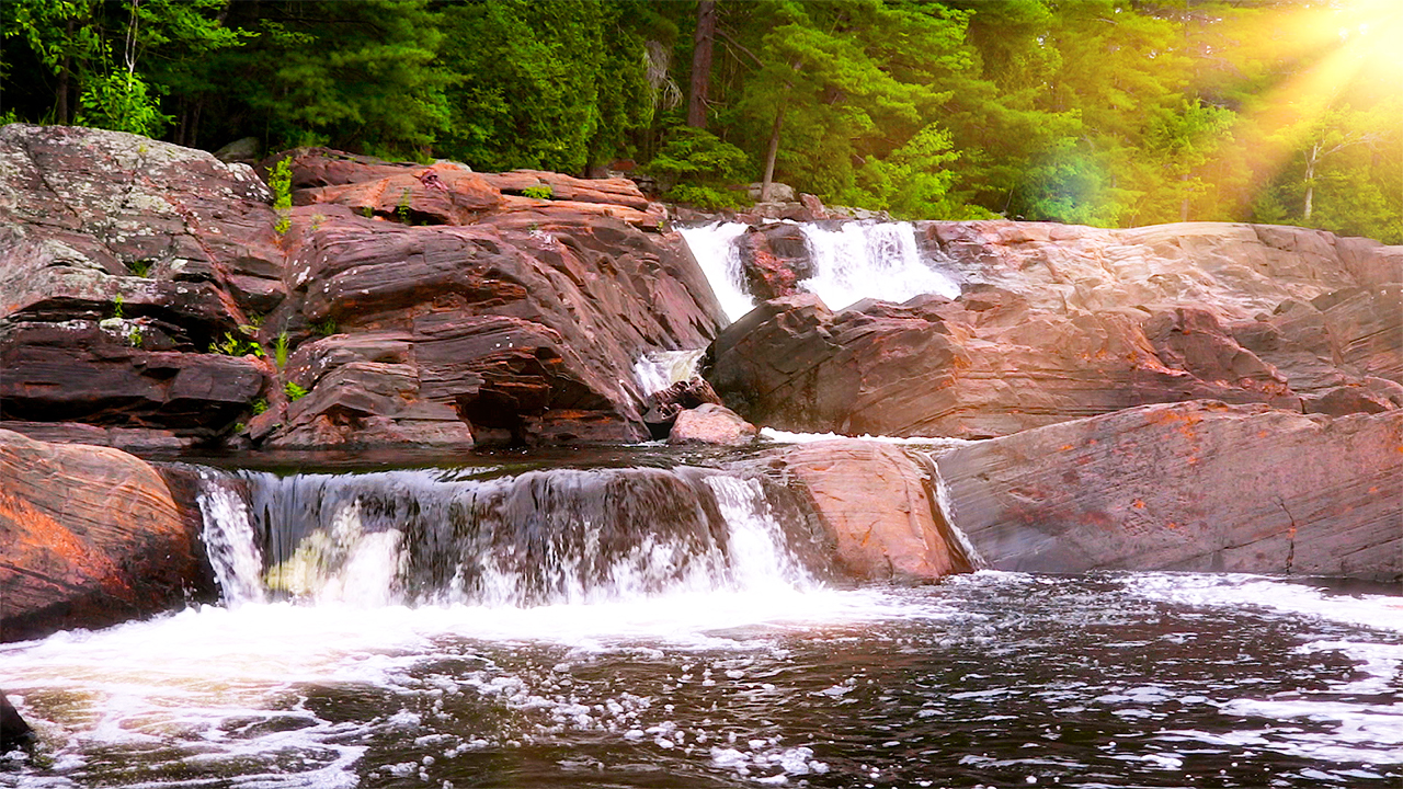 Relaxing Rock Waterfall Sound with Sun Rays (No Music)