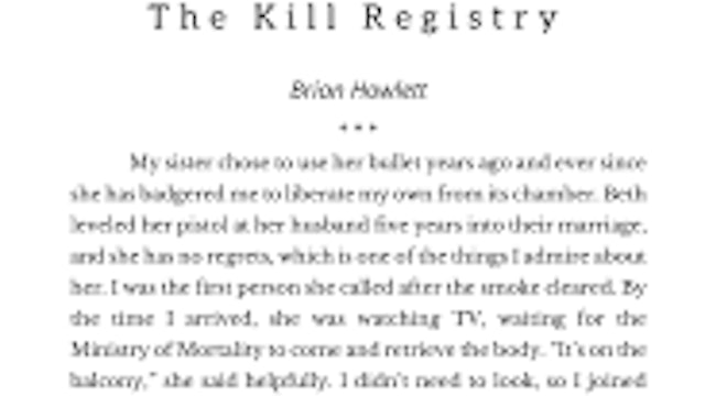 NOVEL TRANSCRIPT: The Kill Registry, by Brian Howlett (interview)