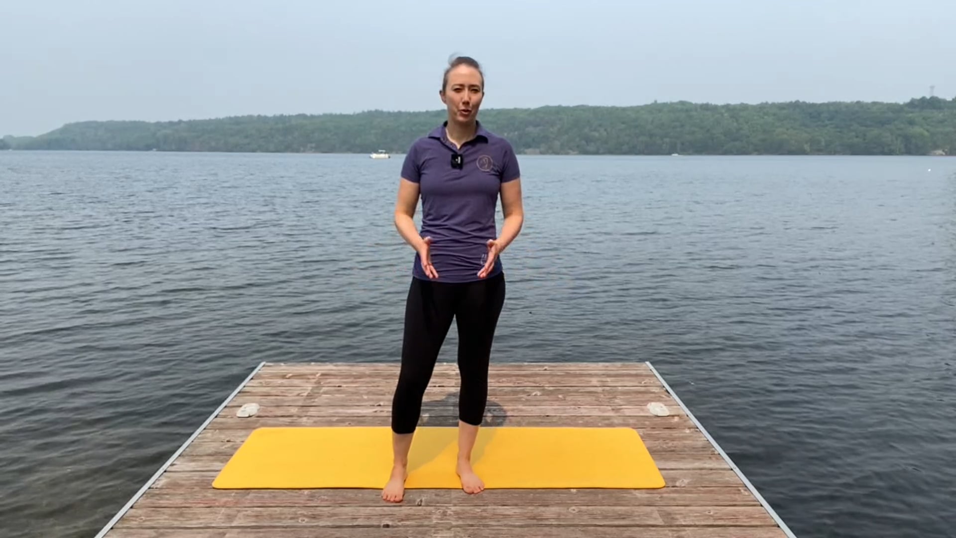Post-golf recovery stretch routine (lake setting)