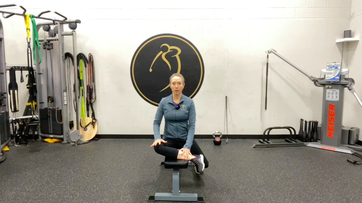Bench 90/90 external hip rotation stretch 