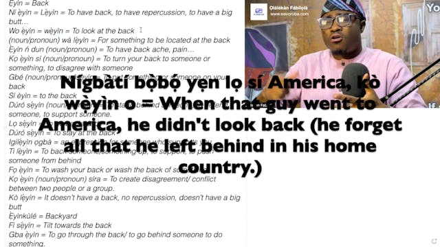 Explaining "Ẹ̀yìn = back" and possi...