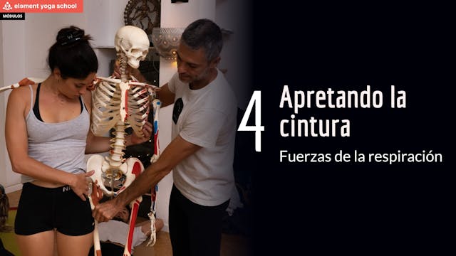 Apretando la cintura al exhalar. Resp...