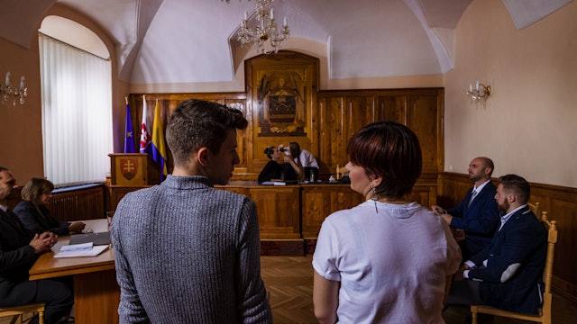Director Lukas and Screenwriter Miriam in the Courtroom
