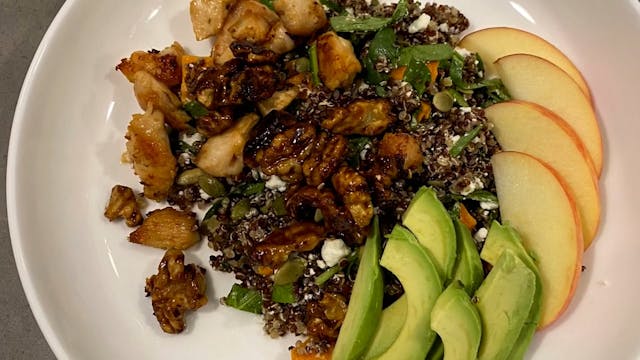 Spinach, Quinoa, Roasted Yam and Goat...