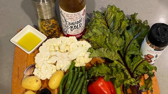 Cauliflower Steak and Vegetable Scramble