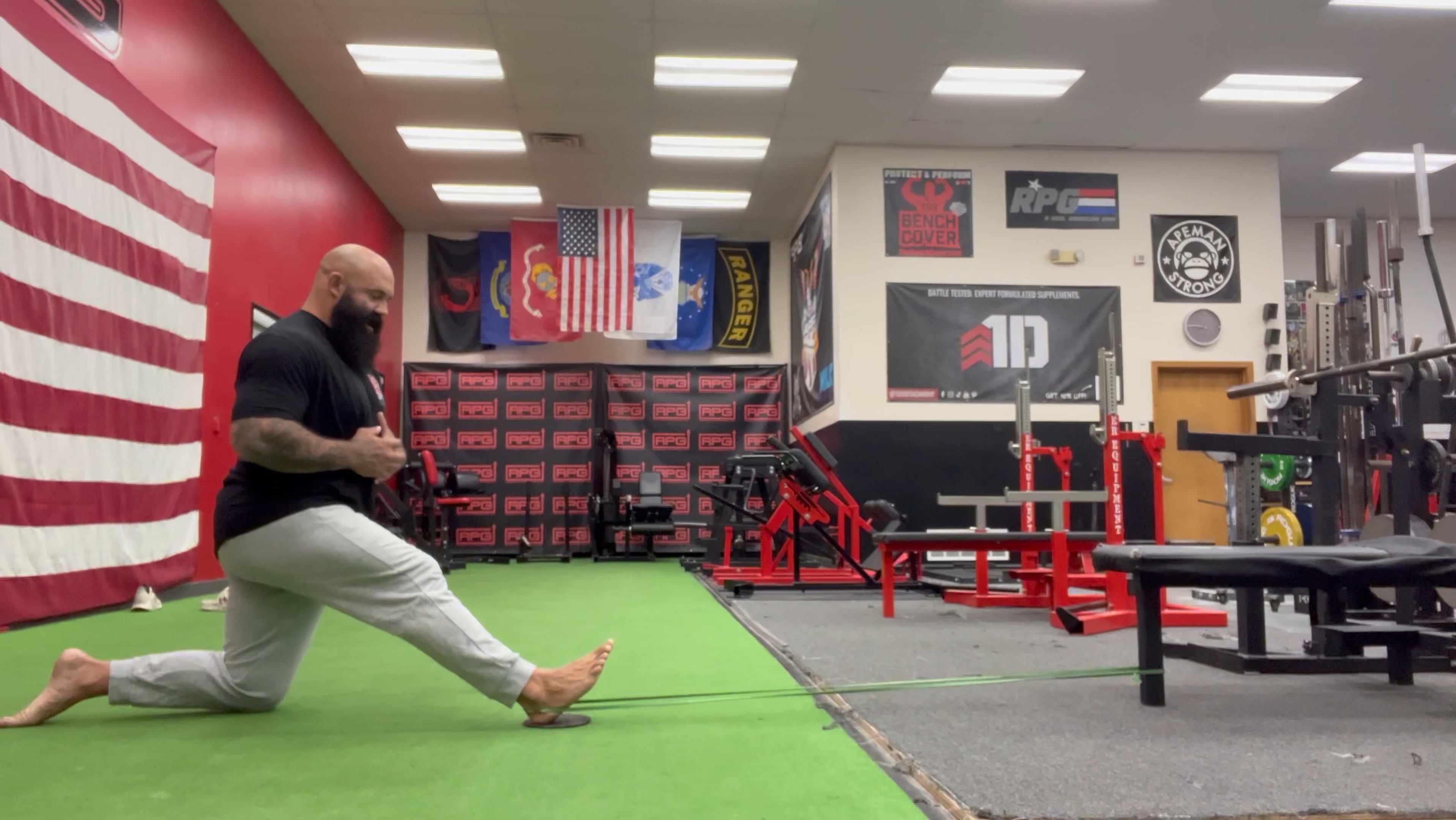 1 2 kneeling hamstring contract relax w band and slide plate