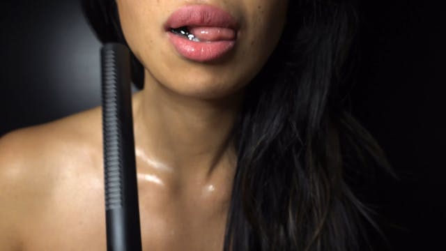 Sensual licking a long mic