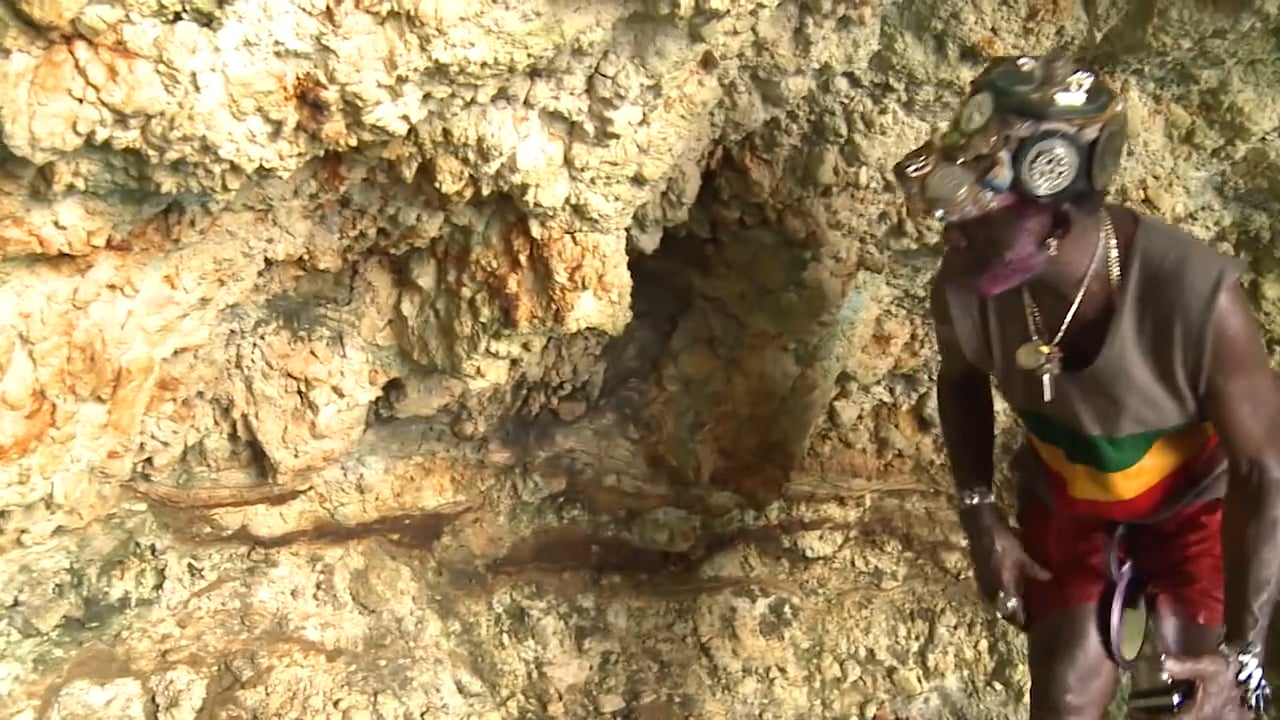 Lee Perry showing us the secrets of the skull cave in Jamaica