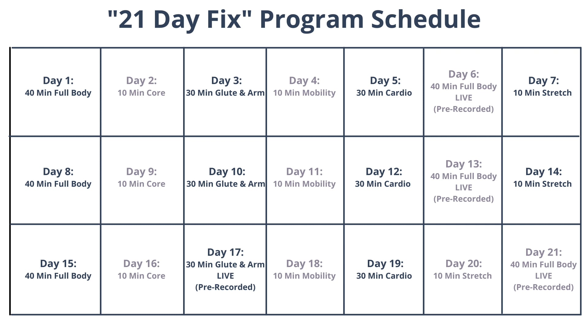 "21 Day Fix" Schedule
