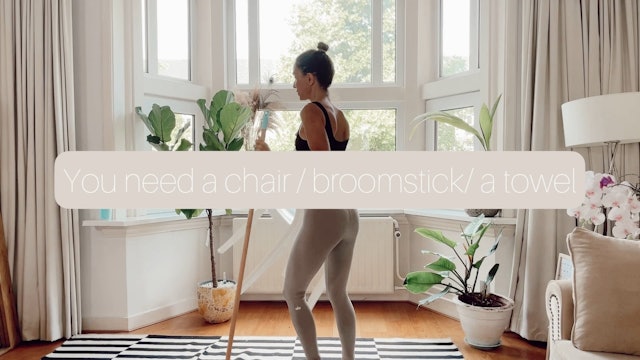 Chair Fusion with a broomstick (Summer, no equipment workout)