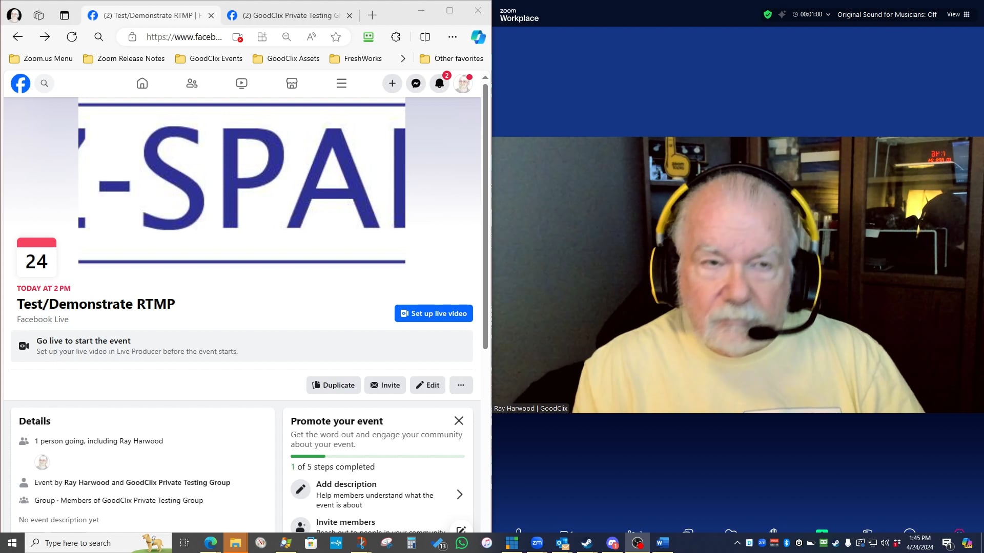Starting a Live-Stream from Zoom to Facebook GROUPS