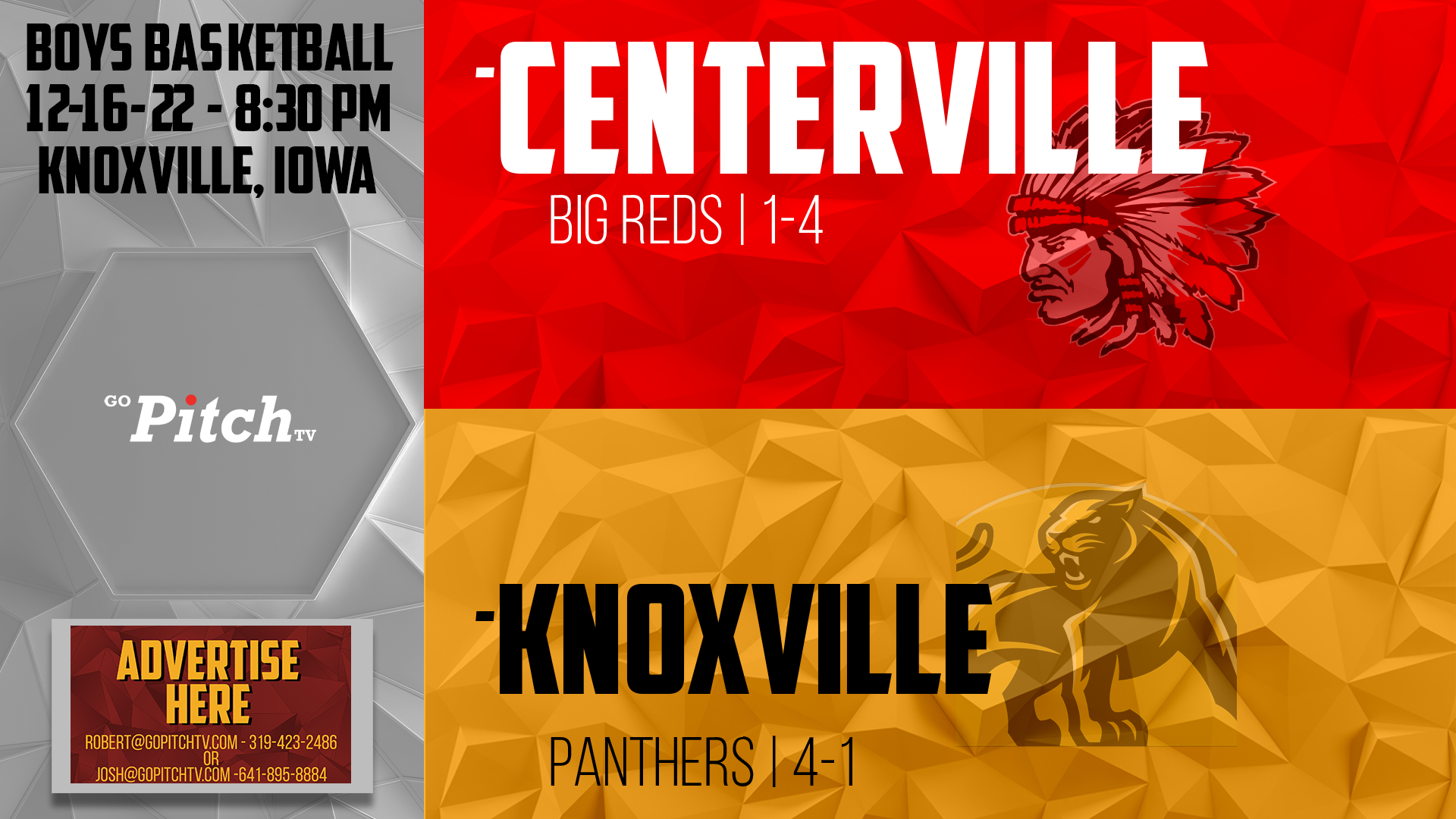 Centerville Boys Basketball at Knoxville 12-16-22
