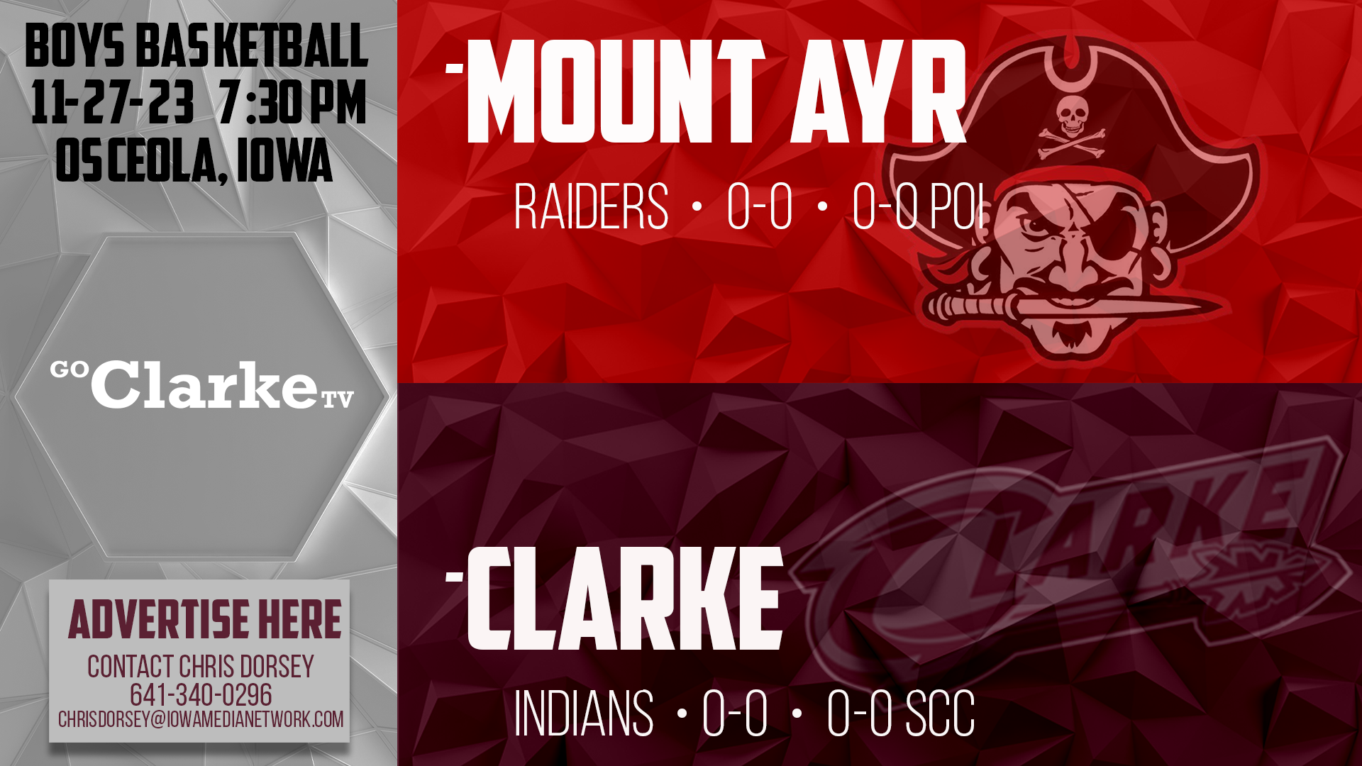 Clarke Boys Basketball vs Mount Ayr 11-27-23