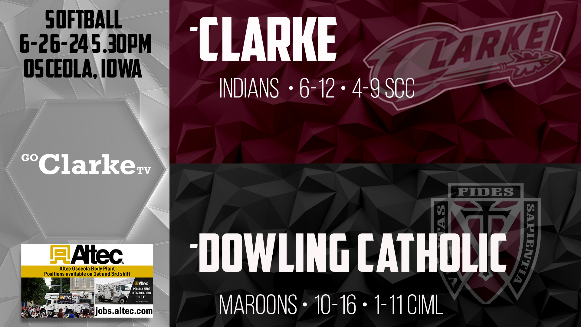 Clarke Softball vs Dowling Catholic 6-26-24