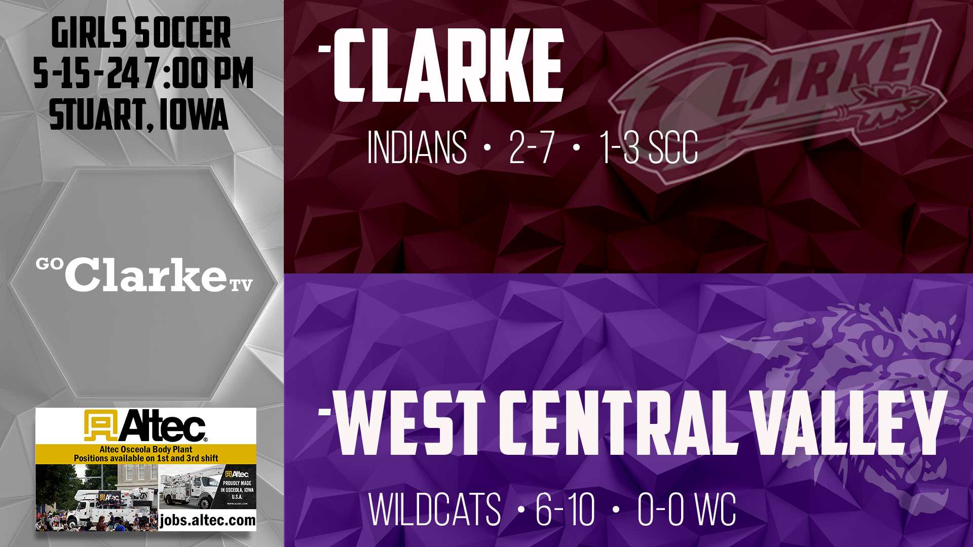 Clarke Girls Soccer at West Central Valley POST SEASON 5-15-24