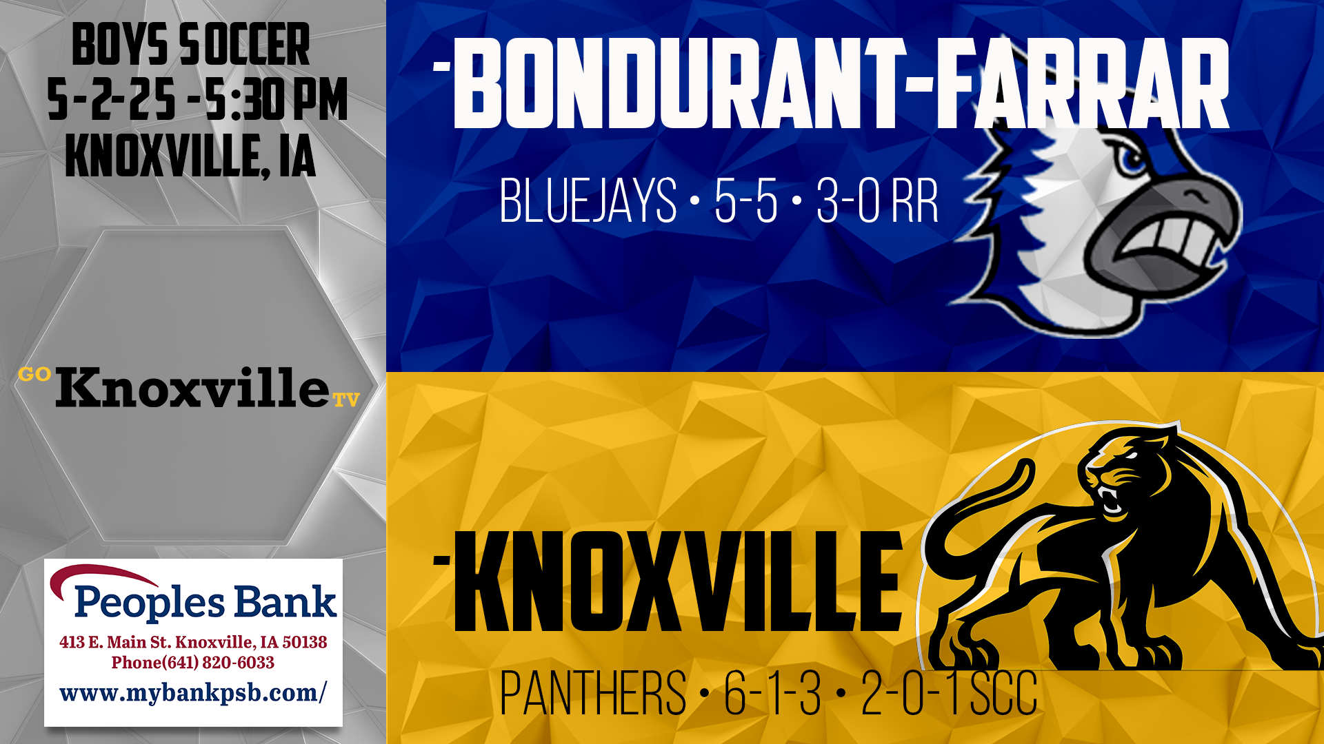 Knoxville Boys Soccer vs Bondurant-Farrar 5-2-25