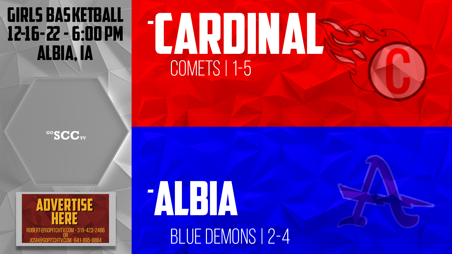 Albia Girls Basketball vs Cardinal 12-26-22