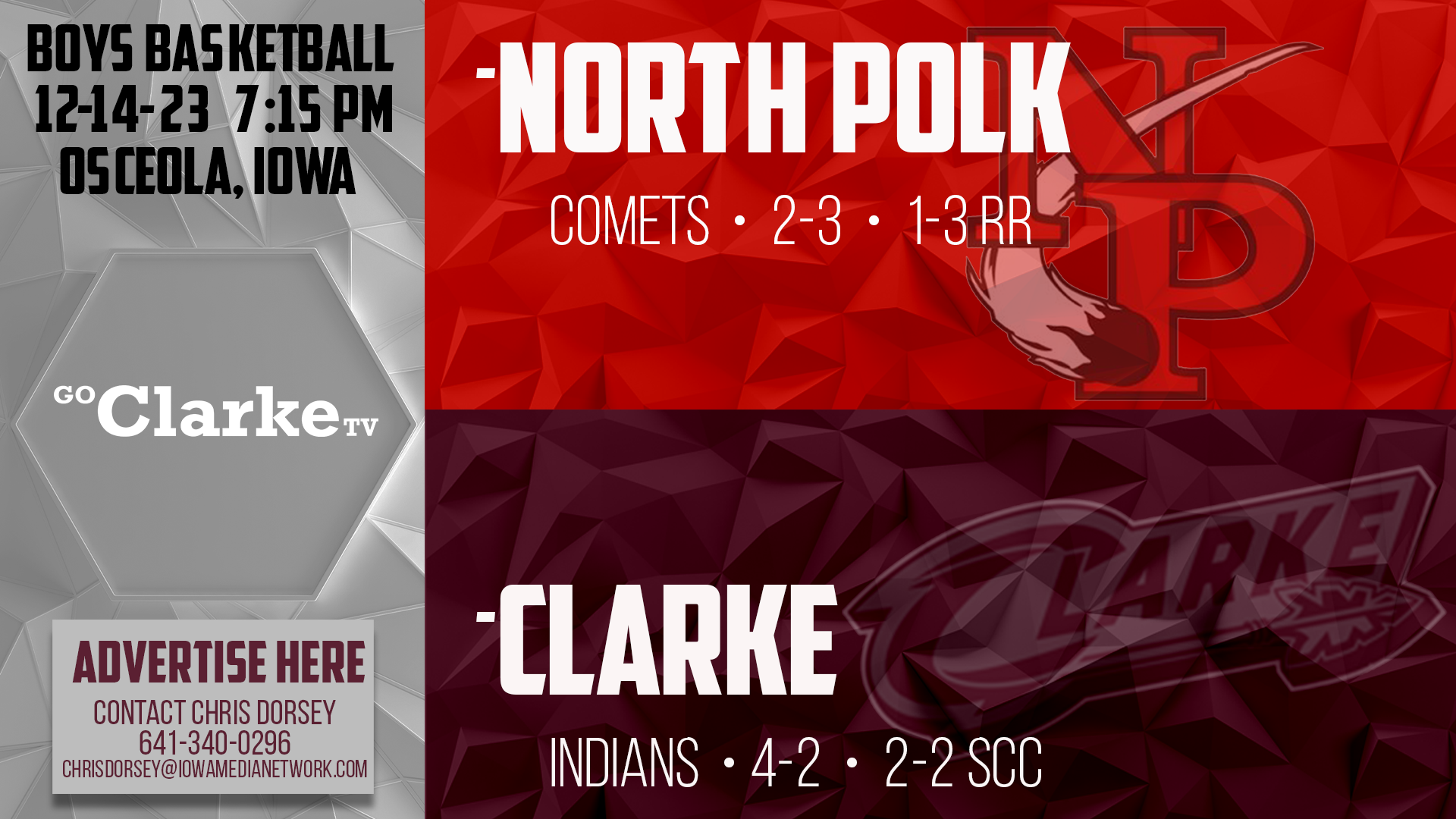 Clarke Boys Basketball vs North Polk 12-14-23