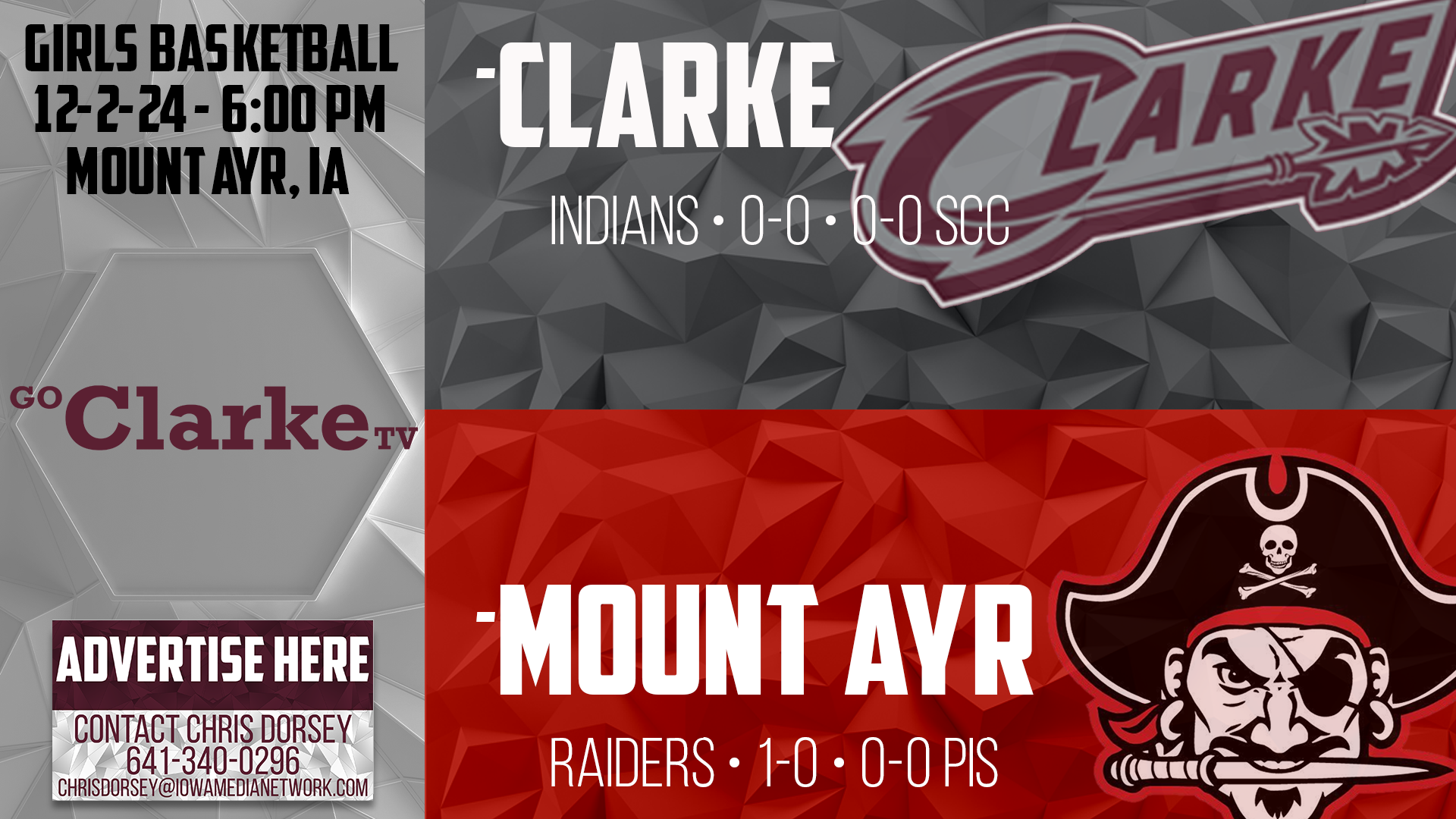 Clarke Girls Basketball @ Mount Ayr 12-2-24
